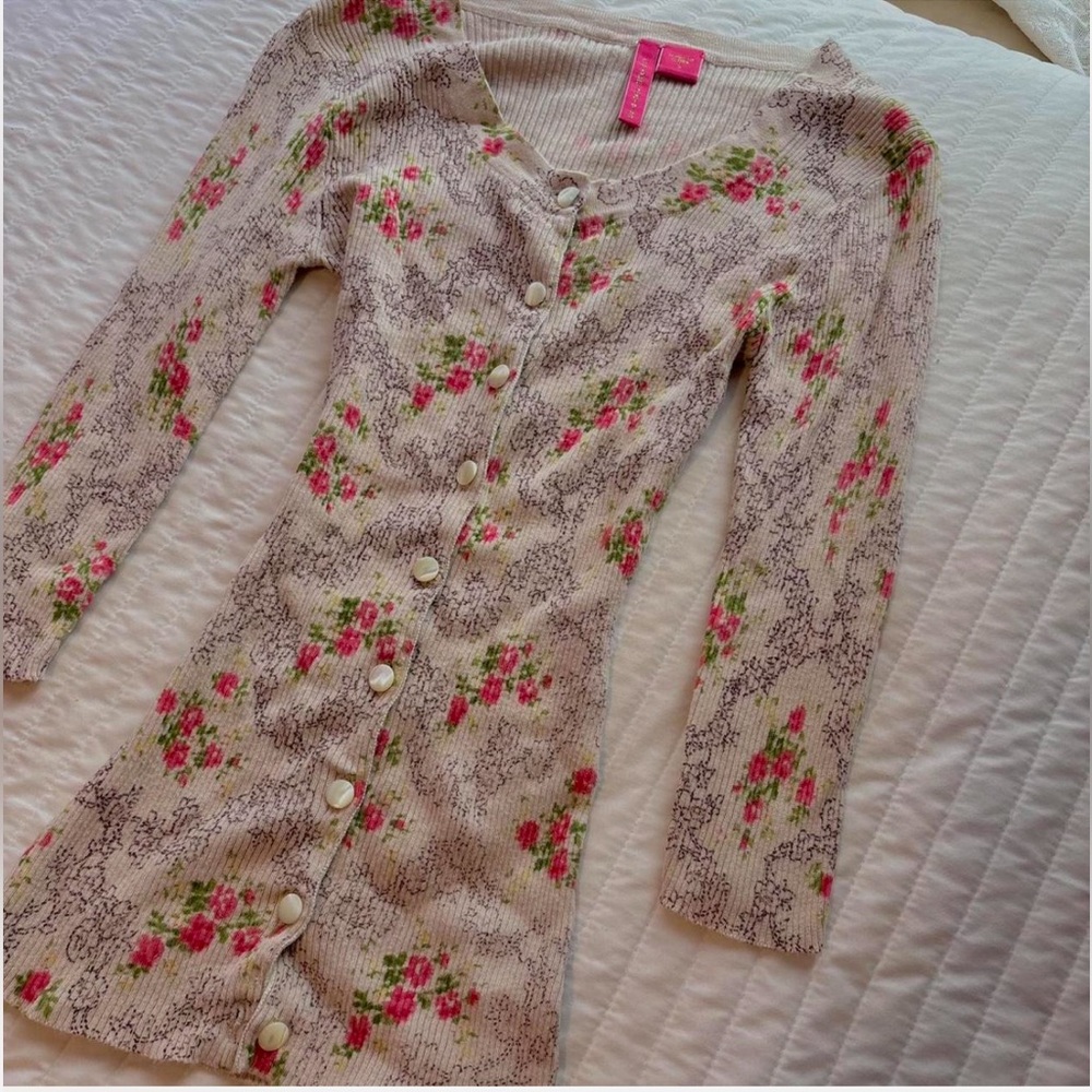 Charlotte Russe Floral Button-Up Cardigan - Cream and Pink